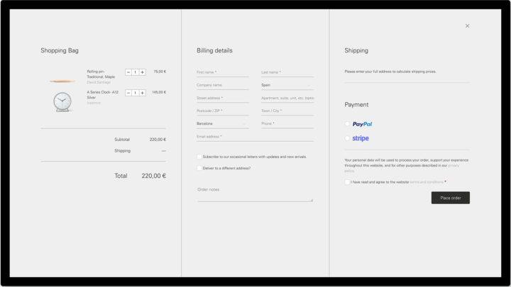Dise&ntilde;o checkout